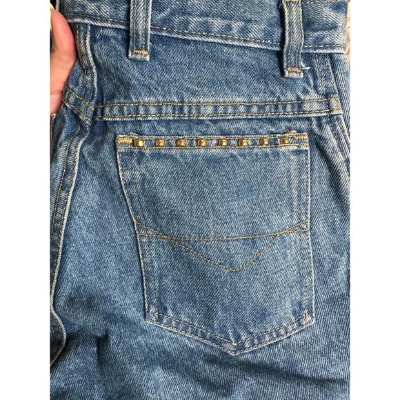 VTG 90s Y2K Cache Gold Tag Denim and Gold Leather Trim Studded Shorts Size 4 - Picture 5 of 6